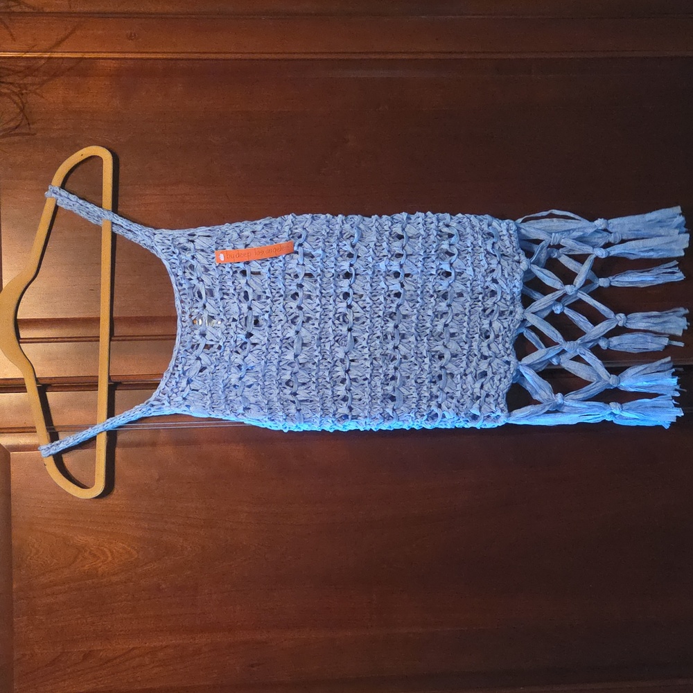 New Blue Crochet Fringe Tank Top.